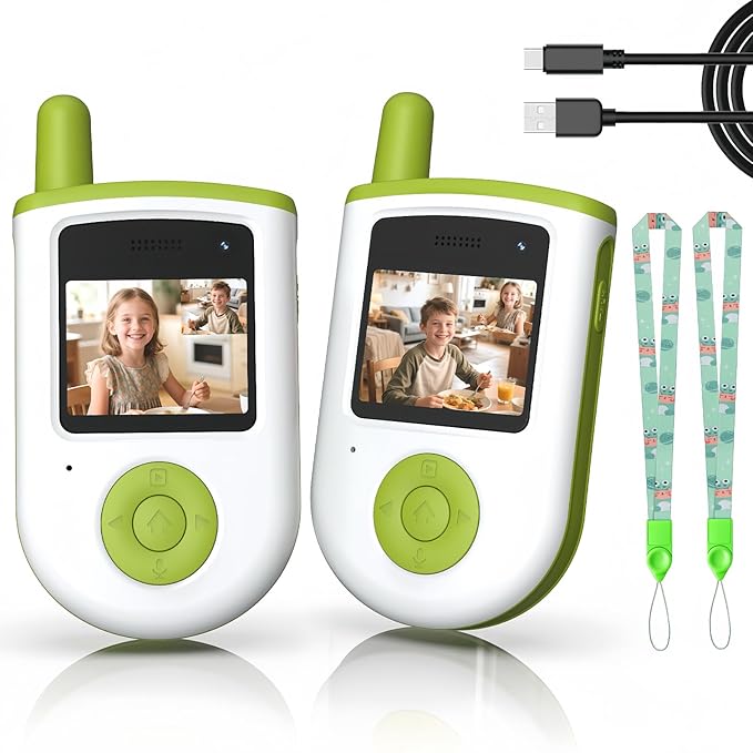 Video Walkie Talkies for Kids - 2 Pack Rechargeable Video Intercom Kids Walkie Talkies with Three Games & Sticker Effect, Indoor Outdoor Toys for Family Games, Birthday Gift for Boys Girls Ages 3-8