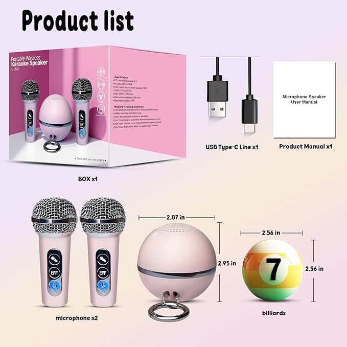 Mini Karaoke Machine for Kids Gifts,3 4 5 6 7 8 9 10 11 12+ Years Old Girl Boy Birthday Gifts Party Singing Toys,Portable Bluetooth Speaker with 2 Wireless Microphone for Teens,Simple Button (Pink)