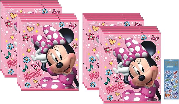 Disney Minnie Mouse Birthday Party Supplies Bundle Pack includes Plastic Party Favor Loot Bags - 16 Count