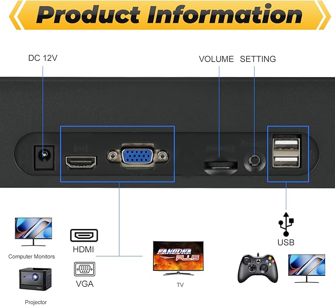 Pandora Box Console 32000 Arcade Games in 1,Retro Game Machine for TV PC Projector, Supports Up to 4 Players, Full HD Output, Search, Save, Hide, Favorites List