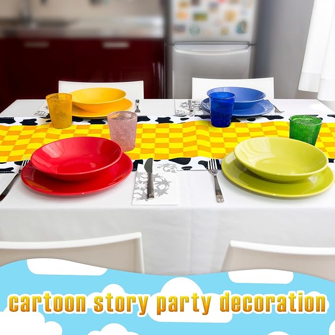 6 Pcs Cartoon Table Runner Cartoon Birthday Party Supplies 1.08 x 6 ft Linen Table Cover Supplies for Birthday Party Decorations (Classic)