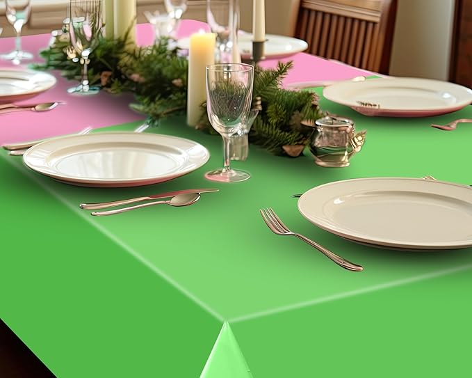 Peryiter 6 Pcs Plastic Pink and Green Tablecloths Witch Pink and Green Party Supplies Disposable Tablecloth Waterproof for Birthday Halloween Party Decorations, 54 x 108 Inches