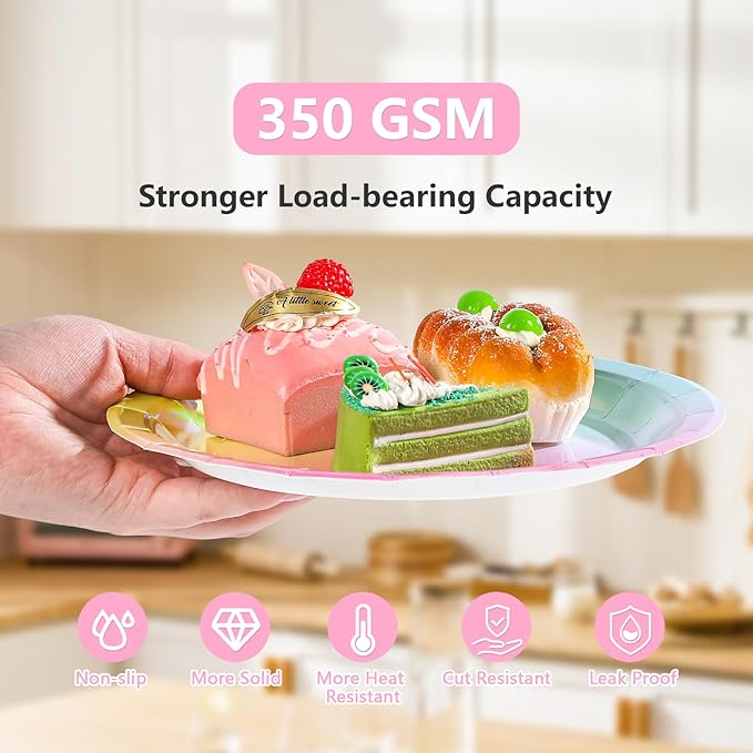 170pcs Pastel Rainbow Birthday Party Supplies Iridescent Pastel Plates and Napkins Cups Forks Tableware Sets for Girls Baby Shower Sprinkle Unicorn Theme Party Favors Serves 24