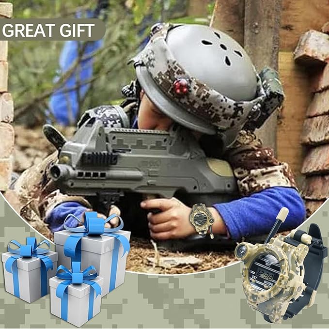 Walkie Talkies for Kids, Children Walkie Talkie Rechargeable Watch Two-Way Long Range with Flashlight, Camping Hiking Cycling Outdoor Toys, Gifts for Girls and Boys, 2 Pack