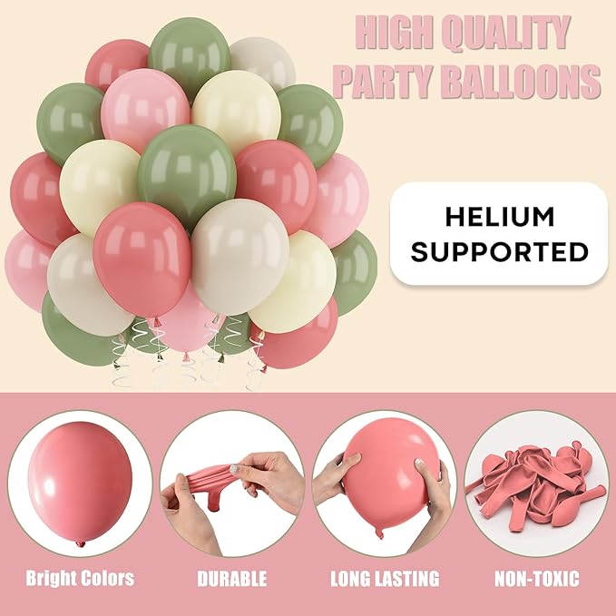Dusty Green Pink Beige Balloons Light Pink Yellow Mist Sage Cream Peach Balloon 12INCH Ivory White Sand Helium Latex Balloon for Arch Kids Wildflower Goose Birthday Party Decorations Baby Shower