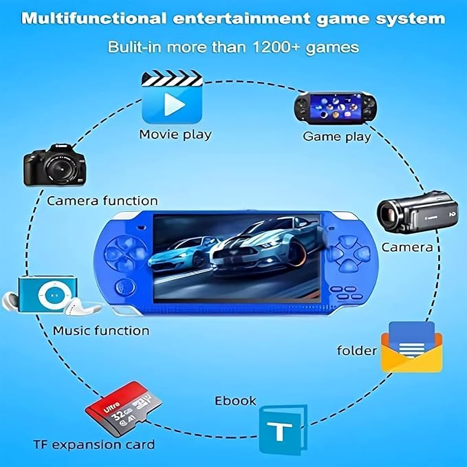Generic Handheld Preloaded Electronic Game, Built-in 1200+ Classic Retro Games, 4.3'' HD Screen, Dual Joystick, Supports TV Output, Blue
