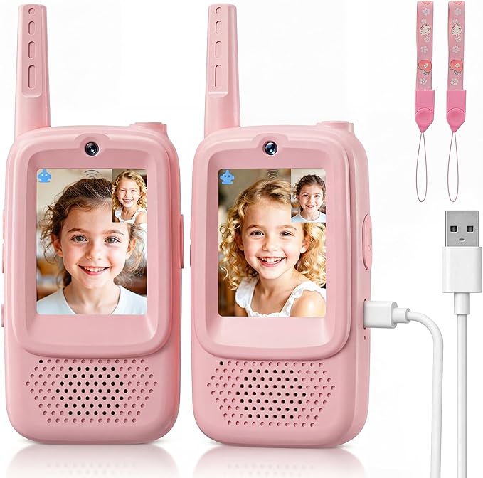 Video Walkie Talkies for Kids, 2 Pack Rechargeable Video Intercom Kids Walkies Talkies with HD Camera & Voice, Indoor Outdoor Games,Camping, Hiking for Boys Girls 3-12