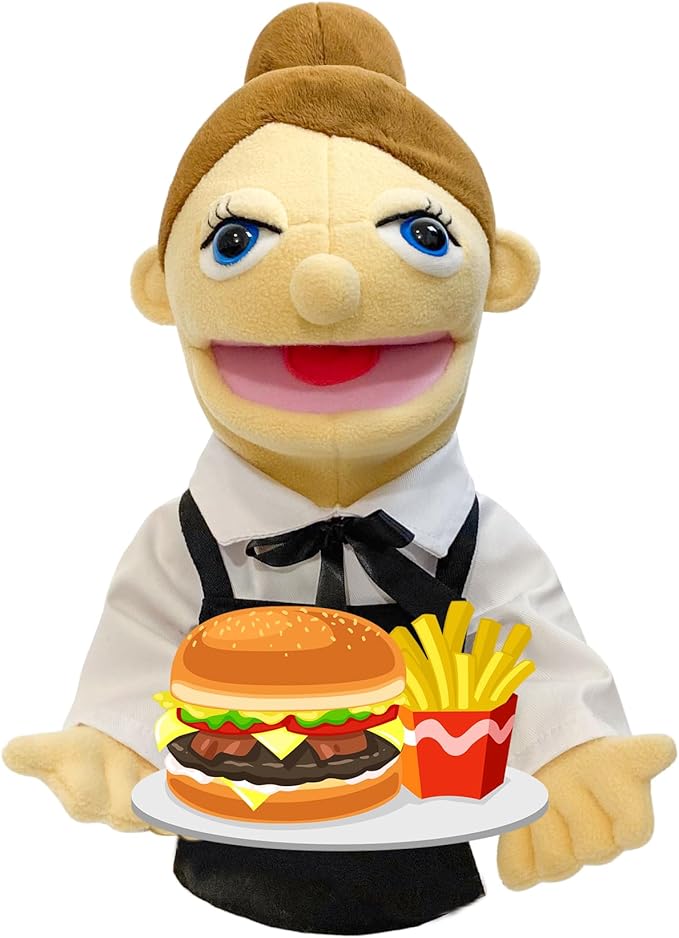 16" Puppets Entriloquist Puppet,Hand Puppets for Kids Plush Waiter Puppets for Adults with Removable Mouth Pupp et for Kids Ages 4-8，Hand Puppe t for Adults with Scalable Puppet Control Rod