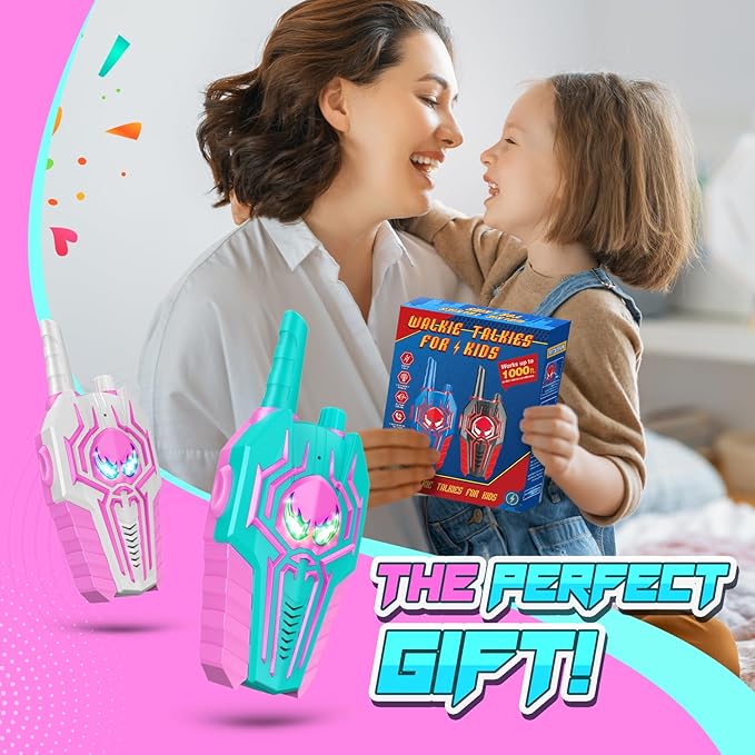 Rechargeable Walkie Talkies Toys for Girls, Xmas Gifts for Girls Ages 3 4 5 6 7 8 9 10 Kids Walkie Talkies 2 Pack Outdoor Hiking Toy for 5-7 Year Old Girl Birthday Gift 2 Way Radio for Kids
