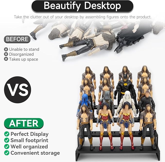 6 inch Acrylic Riser Display Shelf,Clear Action Figures Stands With PEG,4 Tier Toy Collectibles Organizer Compatible with 1/12 Scale Action Figure Toy (Only Fit For 6 inch SW Black Series Figure Toy-Black)