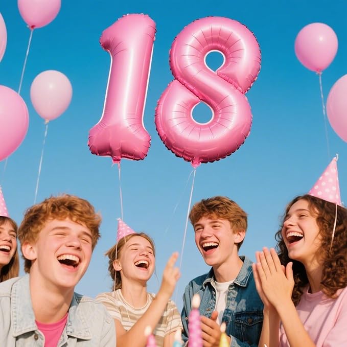 40 Inch Pink Number 18 Digital Balloon,Jumbo Mylar Foil Helium Balloon for 18 Balloons for Birthday Party,Wedding Anniversary Party Decorations