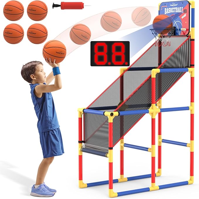 EagleStone Kids Arcade Basketball Game with Electronic Scoreboard and Cheer Sounds, Indoor Outdoor Basketball Hoop with 4 Balls, Game Toy Gift for Ages 3-12 Boys and Girls