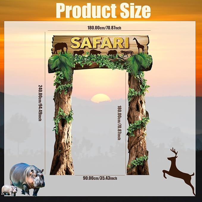 Jungle Animals Birthday Party Decorations Safari Porch Banner Backdrop Safari Party Supplies Door Decoration Banner Photo Booth Backdrop Hanging for Zoo Animals Birthday Photo Booth Props