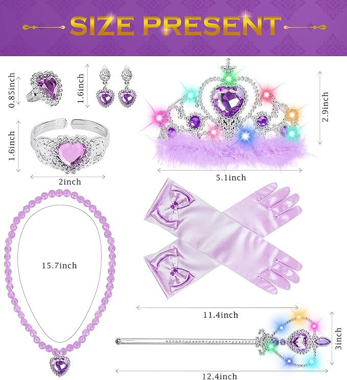 Princess Crown Tiara for Little Girls Princess Dress Up Accessories, Light Up Tiara Wand Toy Gifts for 3-6 Girl