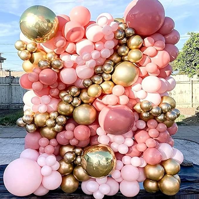 Rose Gold and Pink Balloons, 60PCS Baby Pink Apricot Ivory White Balloon 12Inch Metallic Chrome Gold Rose Gold Balloon Beige Blush Nude Balloon for Boho Wedding Bridal Baby Shower Birthday Decorations