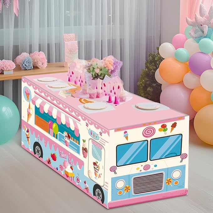 Oudain 6 ft Ice Cream Tablecloth Ice Cream Social Party Supplies Summer Decoration Sweet Dessert Cart Tablecloth 72 x 30 Inch Rectangle Table Cover for Birthday Baby Shower Party Supplies