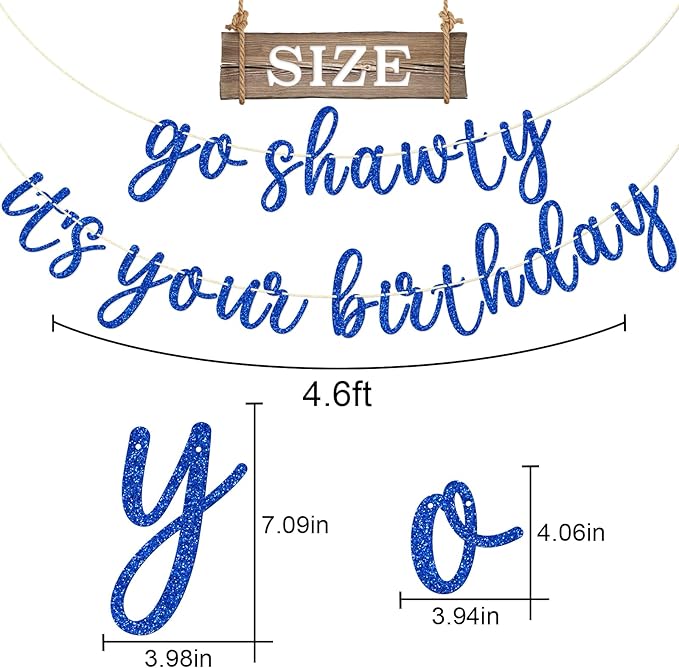 Go Shawty It's Your Birthday Banner, Hip Hop Birthday Party Decorations Supplies, Rap Theme Bday Bunting Sign, Pre-strung, Photo Props (Blue)