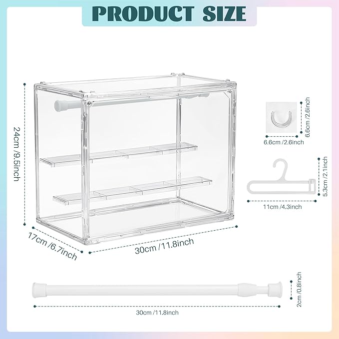 Clear Doll Wardrobe Storage Box,Doll Clothes Closet Desktop,Doll Accessories Display Box,Dolls Outfit Storage Organizer with Hangers & Rod(Not Include Any Accessories)