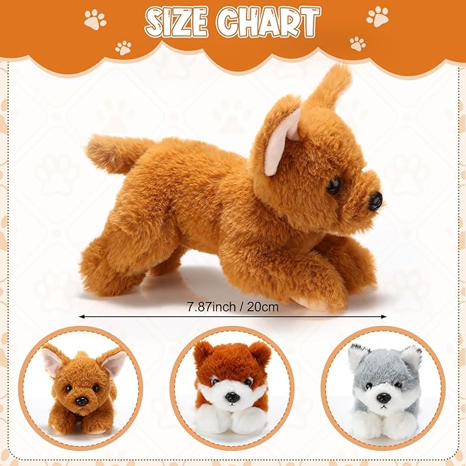 Skylety 3 Pcs 7.87 Inches Dog Stuffed Animal Plush Dogs Soft Plush Toy Pillow Fluffy Puppy Set for Puppy Birthday Party Favor Home Decor(Pomeranian, Chihuahua, Corgi)