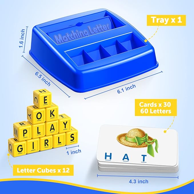 SAITCPRY Educational Toys for 3 4 5 Year Old for Toddlers 2-4 Year Matching Letter Games for 3-5 Montessori Toys for Kids Toy for Ages 2-4 4-6 (Blue/Yellow)