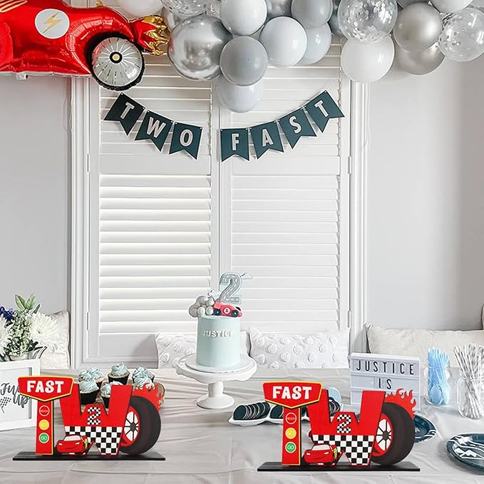 Race Car Fast Two Letter Sign Table Centerpieces for Boys 2nd Birthday Decorations,Boys Two Year Old Birthday Supplies Favors Party Photo Booth Props(2 Set)
