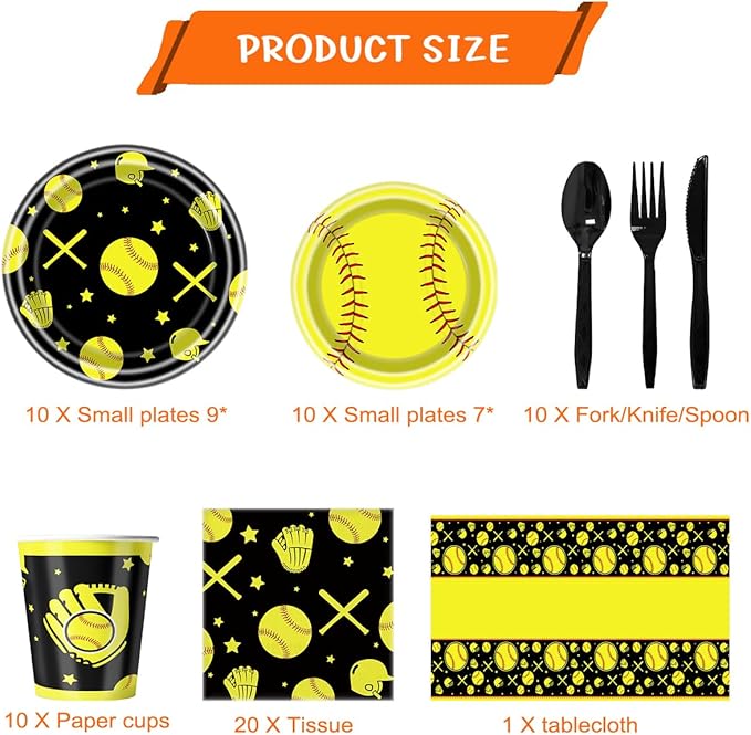 81Pcs Softball Birthday Party Supplies Tableware Set,Softball Party Supplies Decorations,for Sport Themed Birthday Party Favors