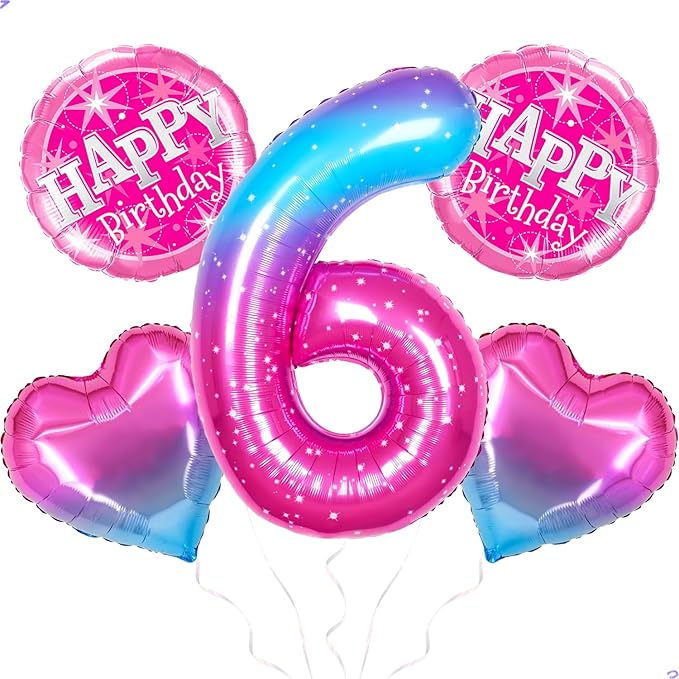 Gradient Number 6 Balloon for Jojo Siwa Birthday Decorations, 40 inch Big Helium Number Balloons for Girls Birthday Party Celebration Decoration Supplies