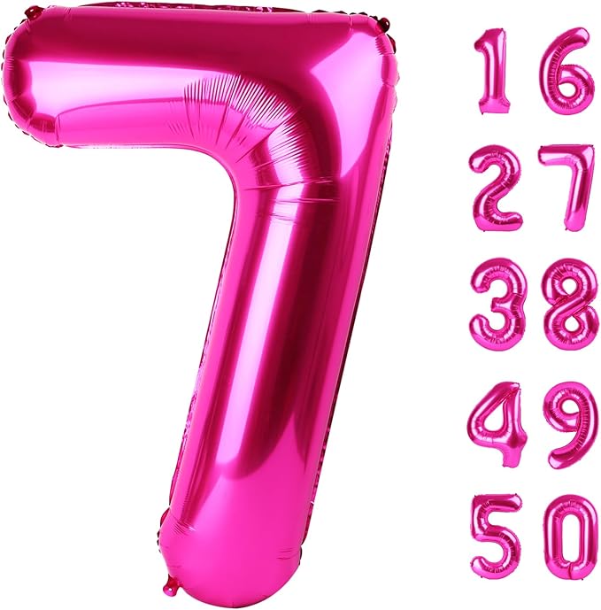 Rose Red Number 7 Balloon 40 Inch,Jumbo Giant Mylar Hot Pink Number 7,Big Large Foil Helium Number Balloons, Balloons for 17 27 Birthday Party Decorations Supplies Anniversary Celebration
