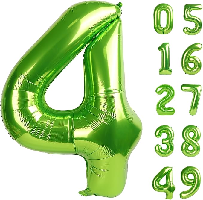 40 Inch Light Green Large Number 4 Birthday Balloon, Giant Number Four 14 24 34 40 44 Balloons, Light Green Foil Mylar Big Balloons for Anniversary Graduation Supplies Decorations