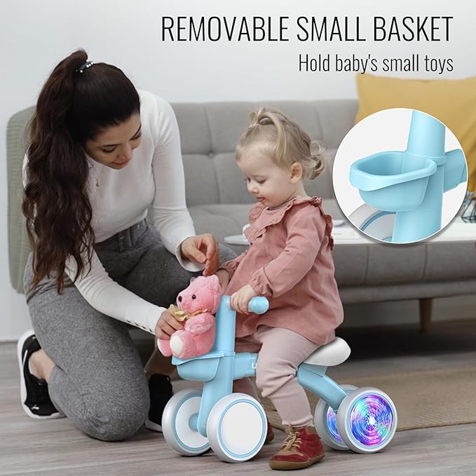 Umatoll Colorful Lighting Baby Balance Bike Toys for 1 Year Old Boys Gifts, Adjustable Seat Baby Walker, One Year Old Boy Birthday Gifts, 12-24 Months Toddler First Ride on Toys