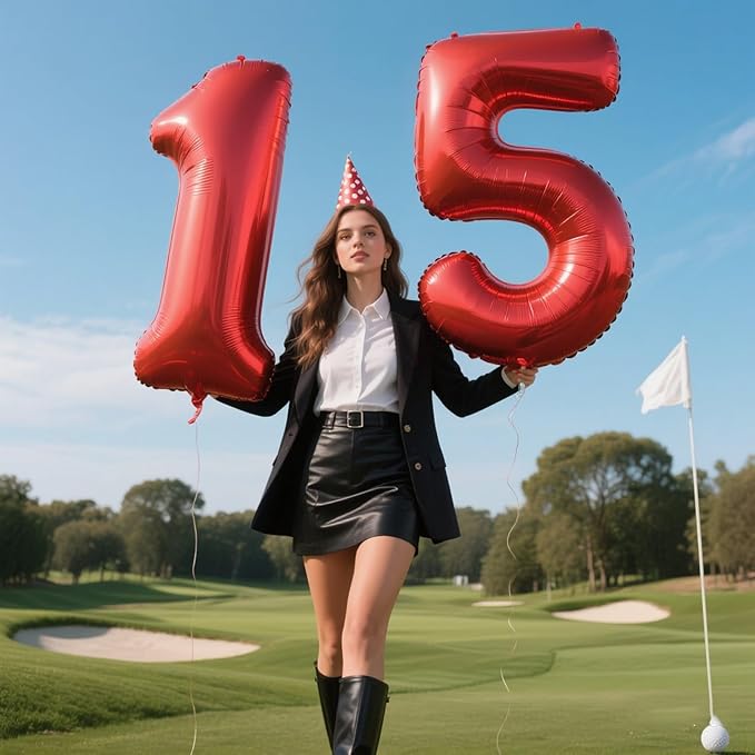 40 Inch Red Number 15 Digital Balloon,Jumbo Mylar Foil Helium Balloon for 15 Balloons for Birthday Party,Wedding Anniversary Party Decorations