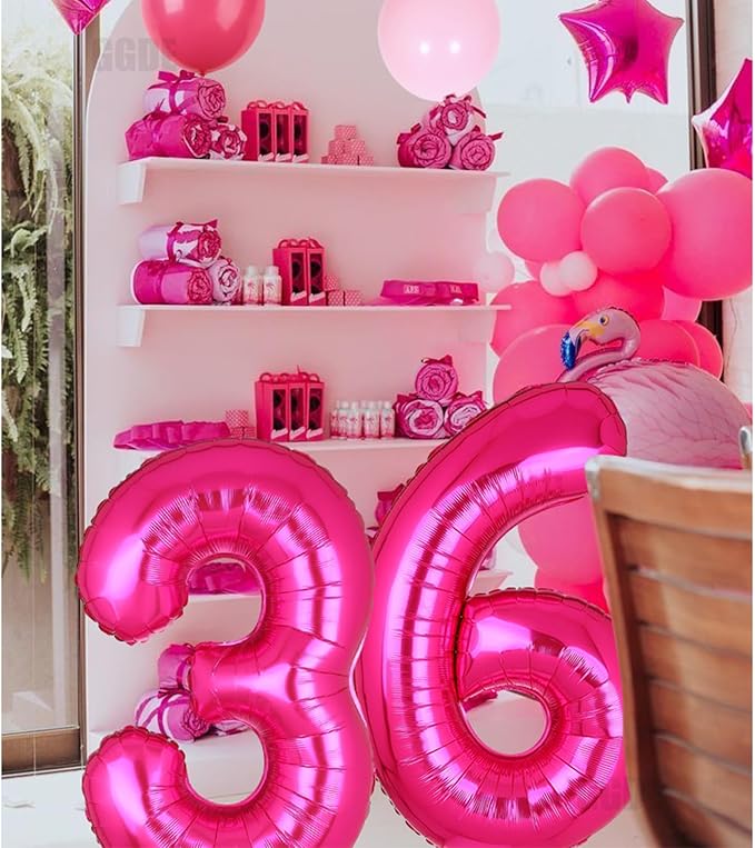 40 Inch Number Balloons Hot Pink 6 Large Number Balloon Anniversary Event Celebration Bachelorette Cowgirl Let's Go Girls Pink Themed 6th Birthday Party Decor Supplies 9 Pcs
