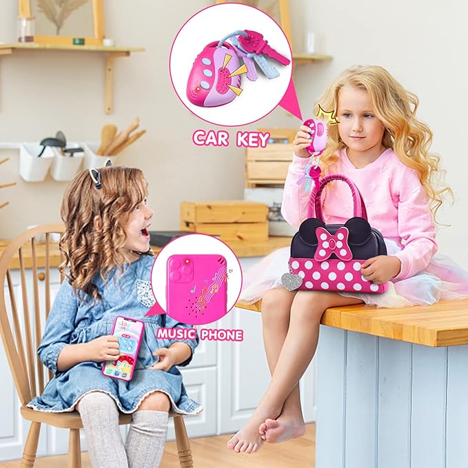 Pretend Play Purse for Little Girls-Toddler Purse Set Pretend Play Makeup Toys for 3 4 5 6 Year Old Kids,Toddler Purse with Accessories,Toy Purse Perfect for Girls Birthday Gifts (MNLSBB 2A)
