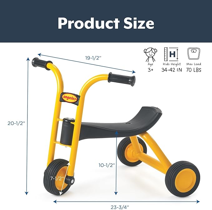 MYRIDER Toddler Trike, Kids Tricycle for Preschool, Daycare, Playground Kids Tricycles, Rubber Tires, Yellow/Black, 8" Mini Pusher