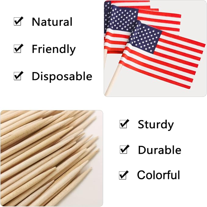 BLUE TOP 100pcs Mini American Flag Toothpicks,4 Inch America Flag picks, Cupcake picks for appetizers/cupcake/desserts,Great for July 4th, Olympic Games Celebration,Longer but better
