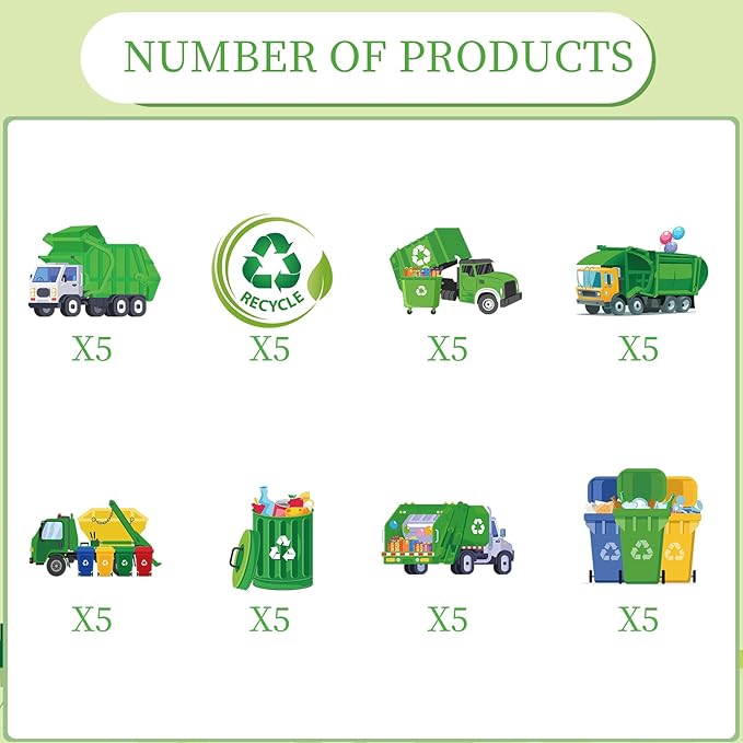 Trash Truck Birthday Party Decorations, 40PCS Garbage Truck Cupcake Toppers Decoration,Cartoon Garbage Truck Cupcake Picks Decor Supplies