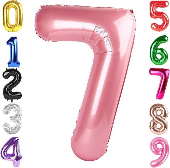 40 Inch Pearlescent Pink Number 7 Balloon, Giant 7 Number Balloons for 7th Birthday Decorations, Party Supplies for Baby Boy Girl, Pearlescent Pink Party Decor