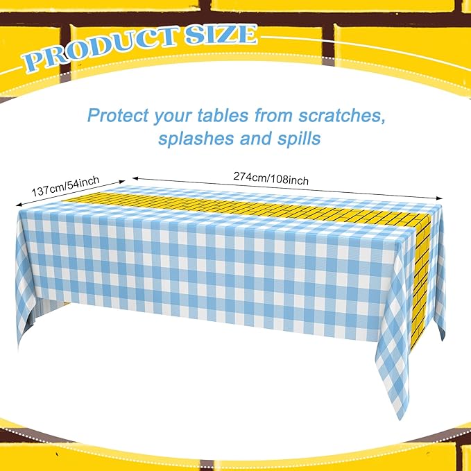 3 Pcs Yellow Brick Runner Tablecloth 54 x 108 Inch Brick Wall Backdrop Waterproof Rectangle Disposable Cover, Princess Decorations Party Supplies for Halloween Cosplay Party (Blue)