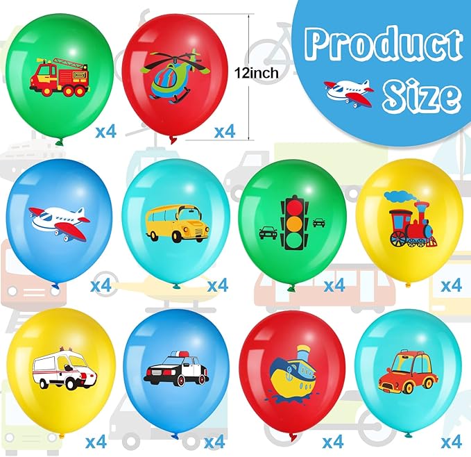 40 Pack Transportation Party Balloons Decorations Traffic Latex Balloons Vehicle Transport Party Supplies for Birthday Decoration