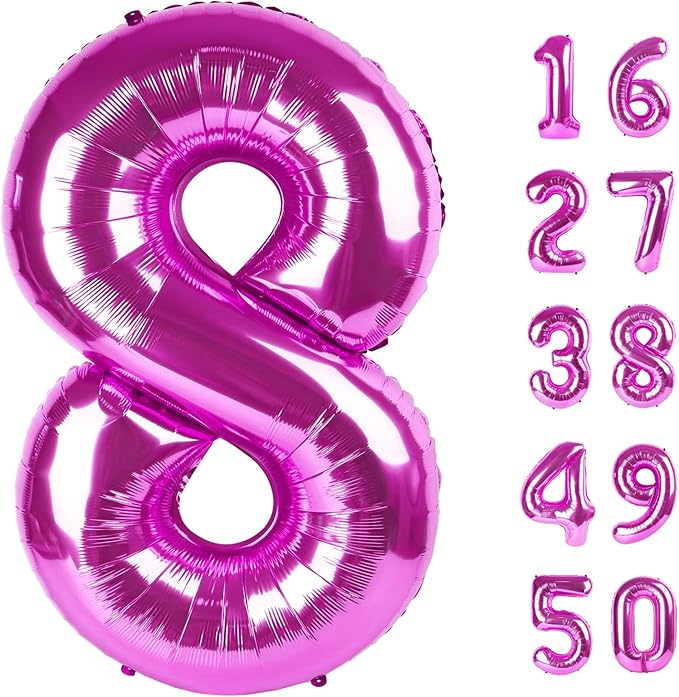 40 Inch Rose Purple Large Balloon Number 8 Balloon,Jumbo Mylar Foil Helium Balloon for 8 18 28 38 48 58 Birthday Digital Balloons for Birthday Party,Wedding Anniversary Party Decorations