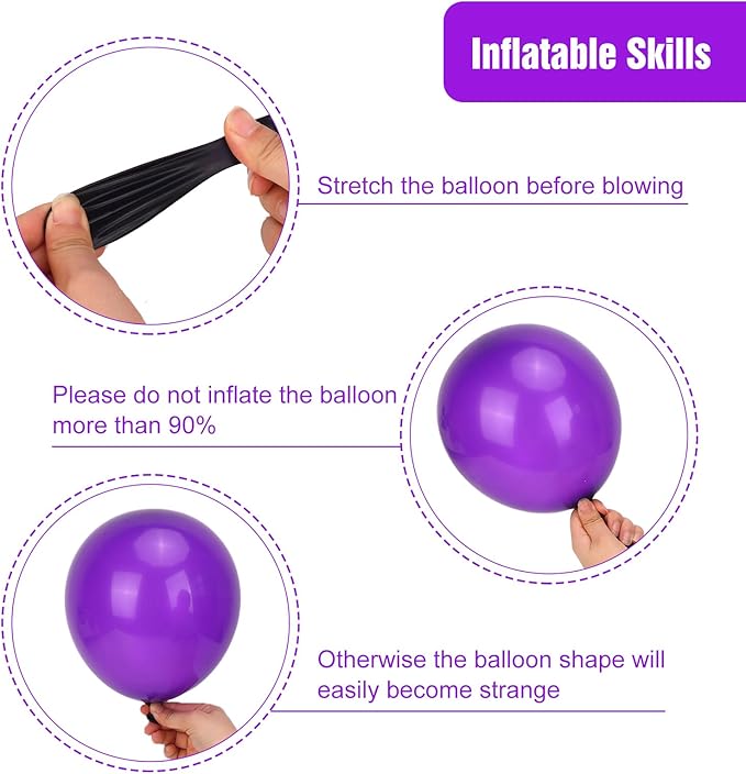 RUBFAC Dark Purple Balloons 129pcs Different Sizes Pack of 18 12 10 5 Inch, Latex Royal Purple Balloon Garland Arch Kit for Wedding Masquerade Birthday Party Decorations