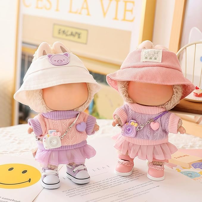 Clothes for Lu bubu 17cm Dolls(No Doll) Accessories, Stylish Kawaii Purple Outfit Set 5 Pieces Suitable for 17cm Dolls , Doll Hat Shoes Clothing Set Replacement