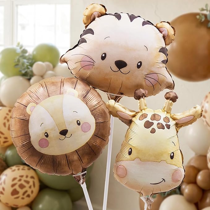 Jungle Safari Birthday Balloons, Animal Balloons Birthday Party Supplies for Safari Birthday Wedding Shower Party Decorations (Cream, Number 1)