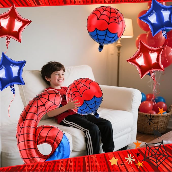40 Inch Spider Theme Number Balloon, Number Block Foil Number 6 Balloons Large Big Numbers Helium Balloon for Girls Boys 6th Birthday Theme Party Decorations (Number 6)