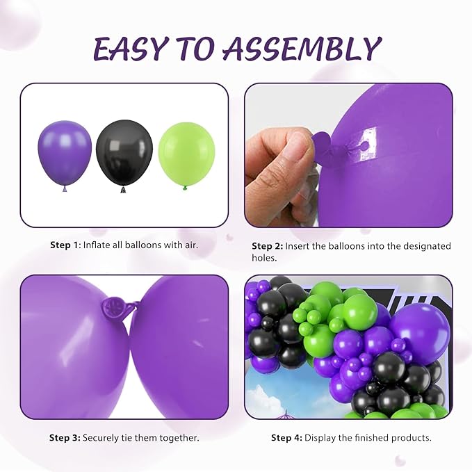 Black Purple Green Balloon Arch Kit, Star Foil Balloons for Kids Boy Monster Theme Birthday Decorations Baby Shower Wedding Anniversary Engagement Graduation Celebrations Party Supplies