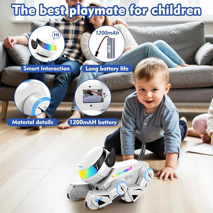Smart Robot Dog for Kids,Interactive Robotic Puppy,Touch Sensor,Programmable Actions, Dancing &Singing, LED Eyes, Rechargeable Battery, Gift for Boys & Girls Ages 6-12 (White)