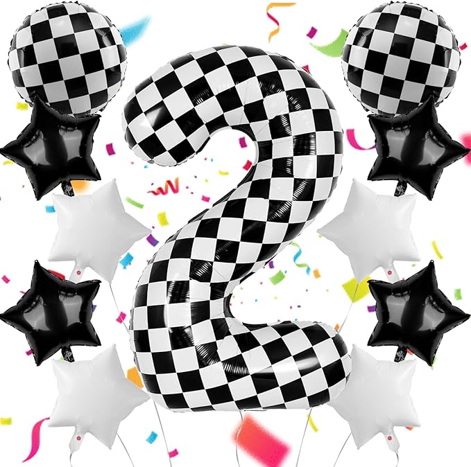 40 Inch Checkered Number Balloons 2 Black and White Foil Balloon for Girls & Boys Racing Car Theme Birthday Party Decorations, Party Supplies & Favors(Number 2)