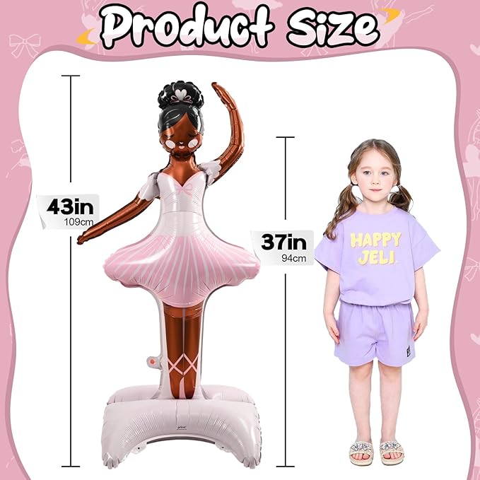 49" Large Ballerina Balloons for Party Decorations, Giant Self Standing Inflatable Dance Balloon, Pink Foil Balloon for Girls Women Wedding Baby Shower Ballet Themed Birthday Party Decor Supplies
