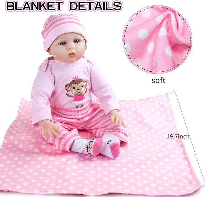 9 Pcs Set Reborn Baby Dolls Clothes with Pink Dot Bassinet for 17-22 Inch Reborn Dolls,Realistic Baby Doll Accessories Outfit fit Newborn Baby Doll Girl