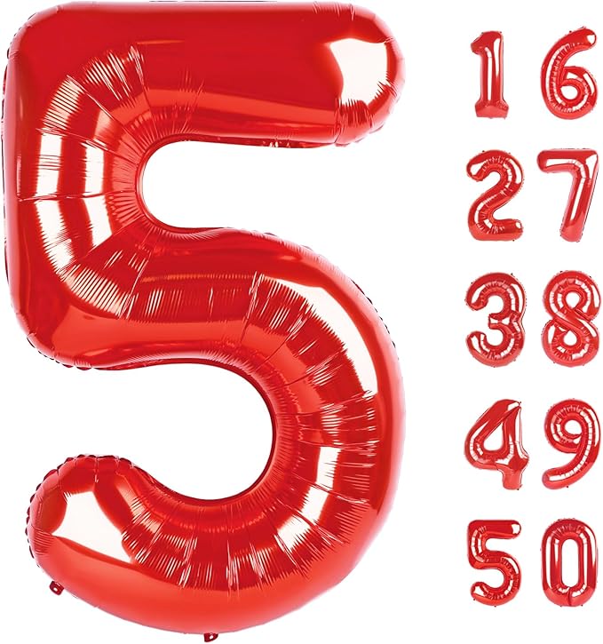 Red Number 5 Balloons,5 Helium Balloon Number Digital 5 Balloon Huge Number Balloons for 5 Year Old Birthday Red Party Decorations 15th 25th 55th Birthday Party Supplies Anniversary Decorations